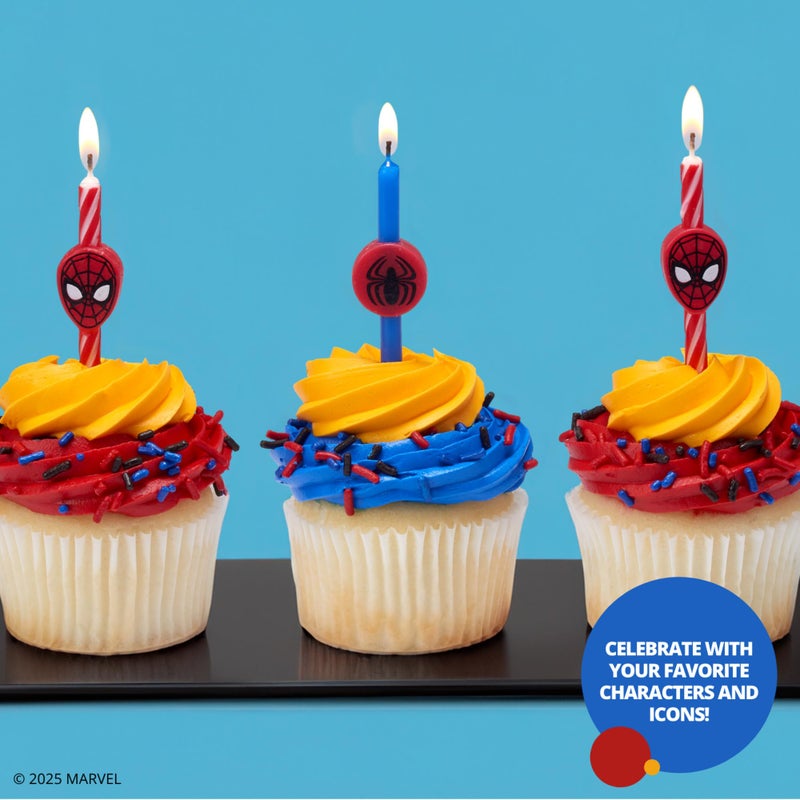 DecoPac Marvels Spider-Man Birthday Cake Candles | 6 Birthday Candles for Cake Decorations, Red & Blue Candles, Cake Toppers for Spiderman Party - Image 2